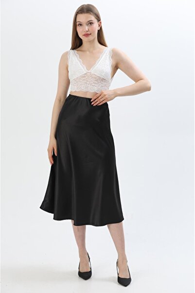 CALİENTE Satin Midi Skirt Black