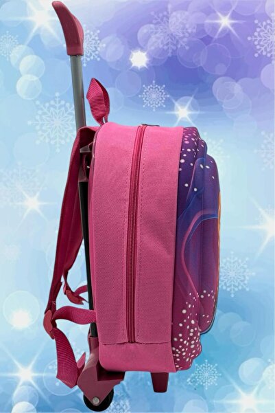 Uniquerrs Kız Çocuk Anaokulu Çekçekli 3d Baskılı Prenses Frozen Figürlü Tekerli Seyahat Valizi Okul Çantası