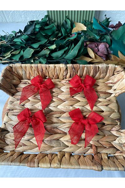 la minör Red Plain Linen Ribbon Ready Bow -25 Pieces