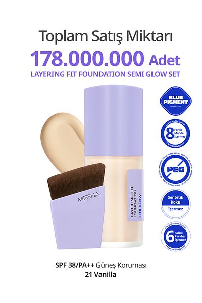 Missha Vanilla Semi Glow Set - Semi-Gloss Finish Moisturizing Foundation + Brush Layering Foundation