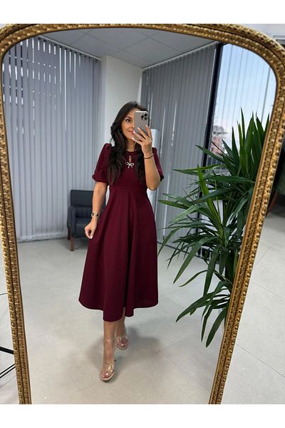 caddstore Rochie cu detaliu broșă cu panglică