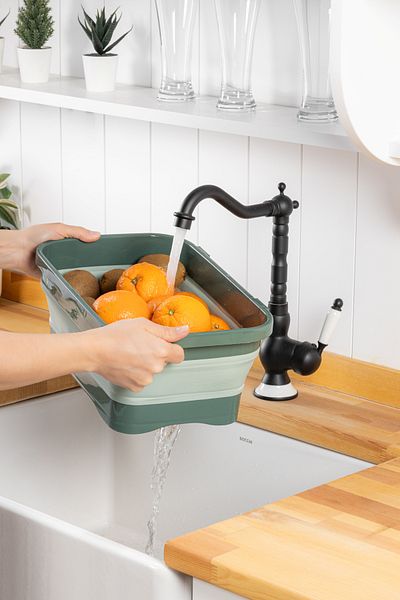 simplicity Tidy Fold Green Accordion Basin Basin with Folding Stopper