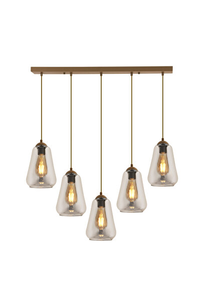 Apliqa Rita 5'li Sıralı Eskitme Füme Camlı Modern Salon Sarkıt Avize