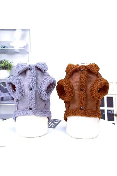 Lady Fify Buttoned Brown/Gray Vest for Cat Dog with Comfort and Warmth