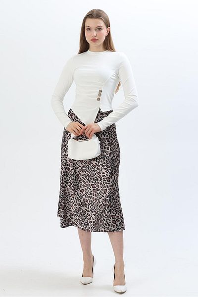 CALİENTE Fustă Midi Satin Leopardo