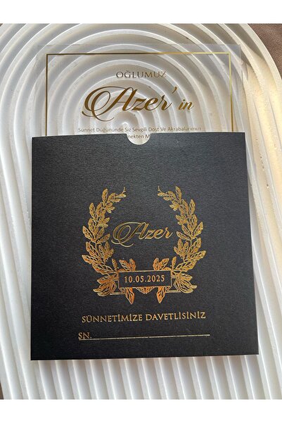 emindijital Siyah Zarflı Şeffaf Sünnet Davetiyesi - 50 Adet