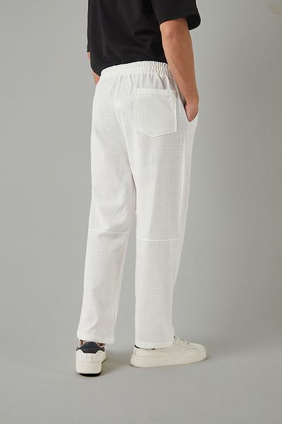 JR Boutique Ανδρικό λινό look Άνετο ελαστικό φαρδύ παντελόνι - Λευκό