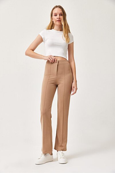 CALİENTE High Waist Lycra Comfortable Knitted Trousers Mink