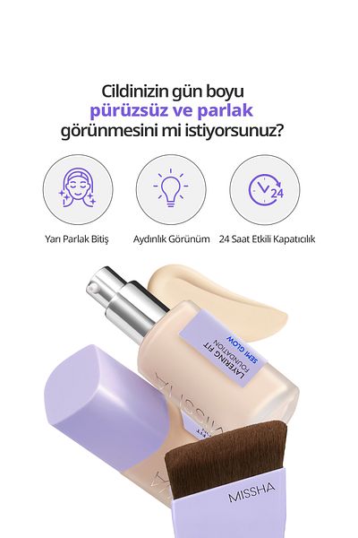 Missha Vanilla Semi Glow Set - Semi-Gloss Finish Moisturizing Foundation + Brush Layering Foundation