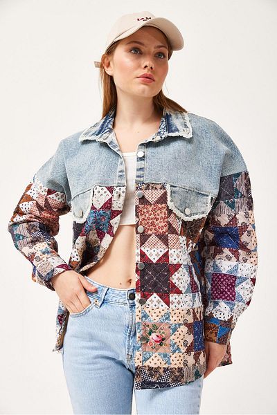 CALİENTE Jachetă matlasată cu model denim de sus Roșu Claret