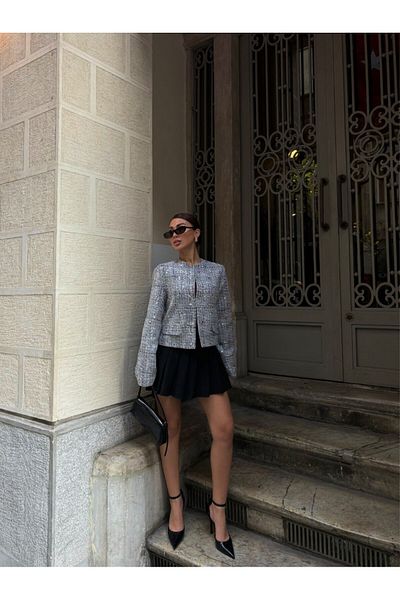 MAUN COLLECTION Pealo Shiny Silver Sequin Sequin Jacket