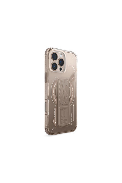 Skinarma iPhone 16 Pro Max Kılıf Magsafe Şarj Özellikli Teknoloji Desenli Standlı Skinarma Helio Kapak Gold
