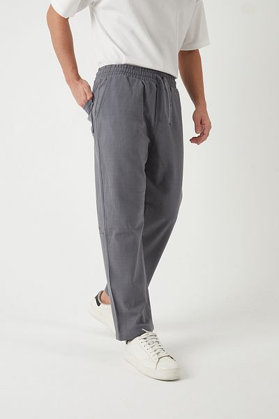 JR Boutique Ανδρικό λινό look Άνετο ελαστικό φαρδύ παντελόνι - Γκρι