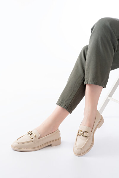 JAKJOUR Women's Loafer Square Buckle Cream Daily Comfortable Soft Shoes