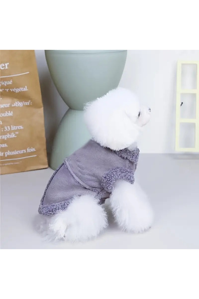 Lady Fify Kedi Köpek için Konforlu ve Sıcak Tutan Düğmeli Kahverengi/Gri Yelek