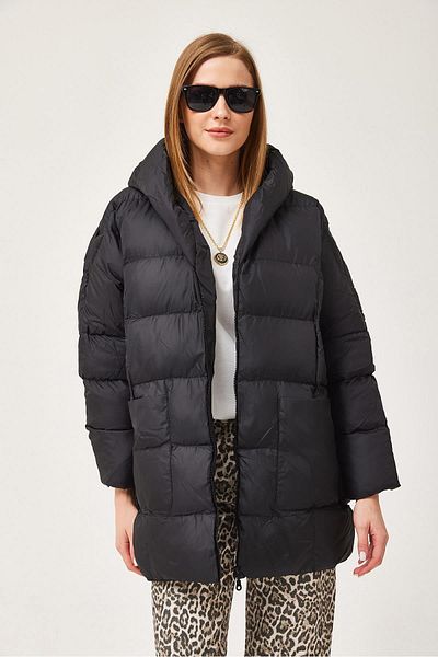 CALİENTE Palton gonflabil oversize cu glugă negru