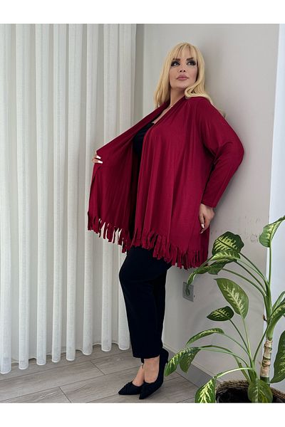 ViolettaXL Women's Large Size Asymetric Cut Tassel Detail Flexible Salaş Cardigan