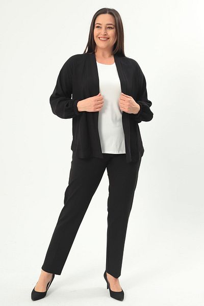 Metpoint Trend42Plus Large Size Back Stone Printed Oversize Black Jacket