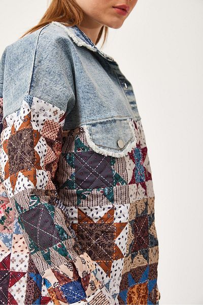 CALİENTE Jachetă matlasată cu model denim de sus Roșu Claret