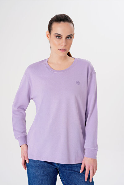 UNIQVIBE تي شيرت نسائي بأكمام طويلة من القطن العضوي بنسبة 100% باللون الأرجواني