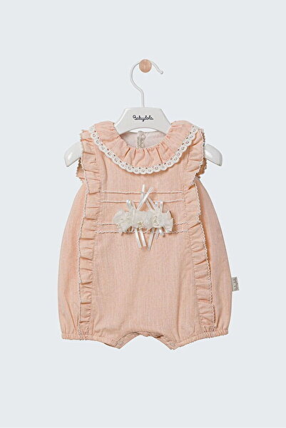 Babydola 12999 Kız Bebek Dantelli Kahverengi Romper