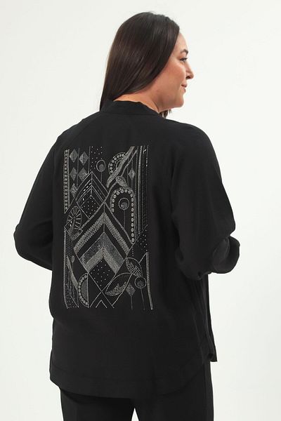 Metpoint Trend42Plus Large Size Back Stone Printed Oversize Black Jacket