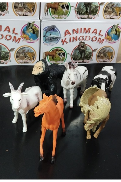 LRS STORE Büyük Boy 6 lı Vahşi ve Çiftlik Hayvan Seti Goril,Zebra,İnek,Keçi,A...