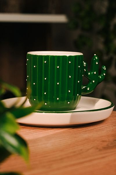 Love Bundles Handmade Cactus Patterned Ceramic Turkish Coffee Cup |   100ml |   Ceramic |   2 Pieces