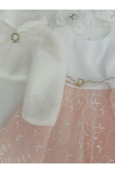 ÖZLEM BEBE Peluş Bolerolu Pembeli Çocuk Elbisesi-2 Yaş