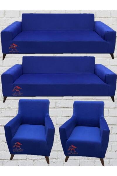 Sahaneev 3+3+1+1 İtalyan Süet Koltuk Örtüsü(SAKS MAVİ RENK)