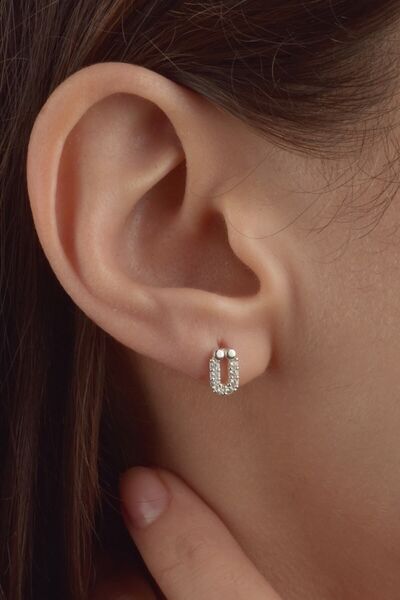 jelux silver Gümüş 925 Ayar Zirkon Taşlı Ü Harfli Tekli Küpe