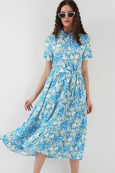 Bigdart 2191 Rochie cu mânecă scurtă cu imprimeu - B.Blue