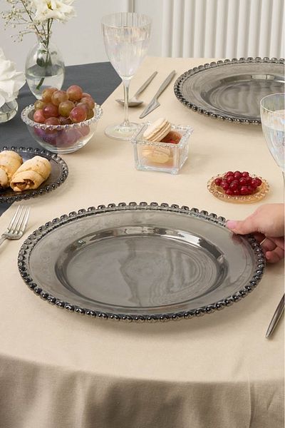Karaca Gray 32 cm Rory Glass Plate