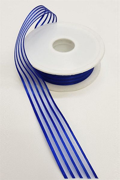 Hobigram Blue Bundle Organza Ornament, 5 Meter Striped Ribbon