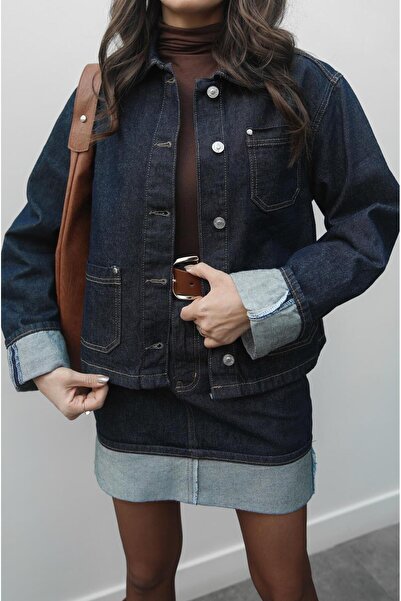 Havoş Dark Navy Denim Set with Reverse Stitching Detail