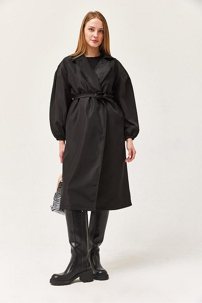 CALİENTE Waist Belted Oversize Trench Coat Black