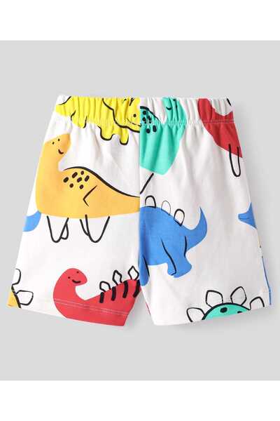 Bonfino 100% Cotton Knit Above Knee Length Shorts Solid Colour & Dino Pack of 3-Red Green & White