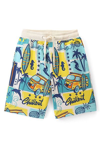 Pine kids Above Knee Length Shorts With Beach Theme Print - Multicolor