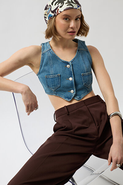 Black Fashion Blue Denim Pocket Vest