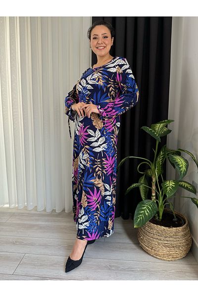 ViolettaXL Women's Plus Size Ballon Sleeve Tie Back Stretchy Viscosa Dress