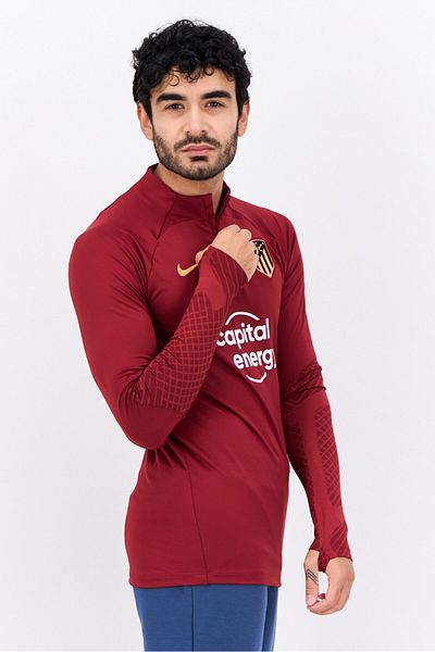 Nike Men Slim Fit Long Sleeves Football Madrid Strike Jersey, Maroon