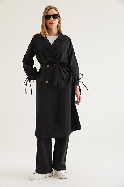 CALİENTE Bileği Tünelli Bağcıklı Trençkot Siyah