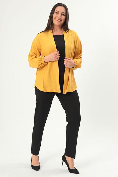 Metpoint Trend42Plus Large Size Back Stone Printed Oversize Mustard Jacket