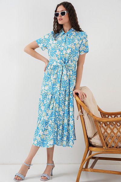Bigdart 2191 Rochie cu mânecă scurtă cu imprimeu - B.Blue
