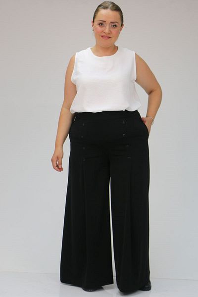 Eslina 49009 Plus Size Black Aspen Trousers - Button Detailed