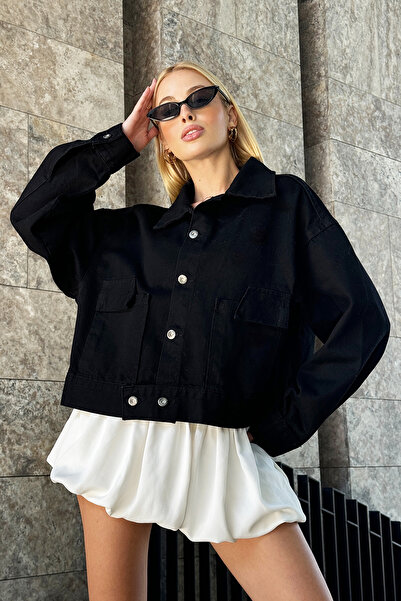 VAGGON Γυναικείο τζιν μπουφάν με μαύρη τσέπη με λεπτομέρειες Prmx12961