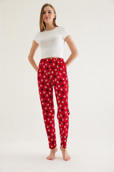 CALİENTE Pantaloni de pijama de damă cu talie elastică roșii