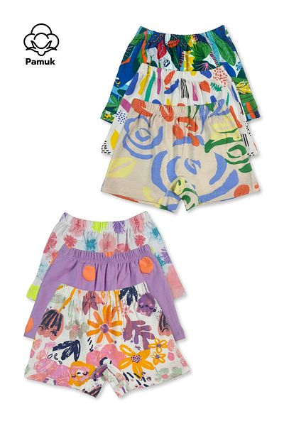 MK Mukko Kids Set de 6 boxer din bumbac pentru fete, lenjerie colorată și cu modele