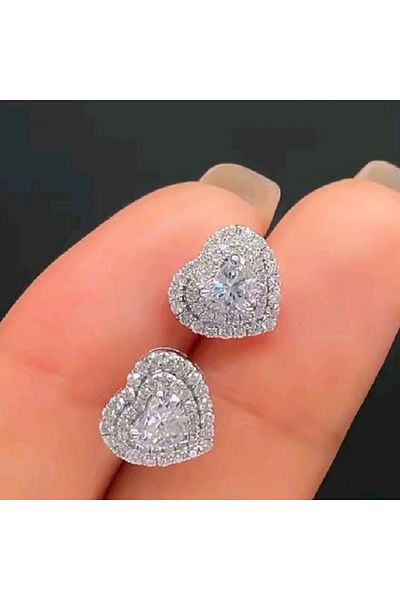 Choice E1899 Huitan Classic Heart Stud Earrings Crystal Cubic Zirconia Eternity Timeless Women Earrings Fan