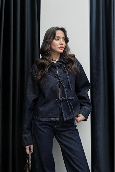 Havoş Námořnická modrá přední zavazovaná džínová halenka